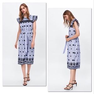 ZARA BLOGGERS FAV EMBROIDERED FLORAL MIDI STRIPED DRESS NEW WITH TAGS MEDIUM